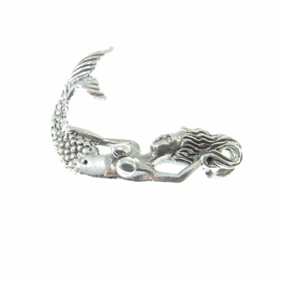 Solid 925 Sterling Silver 3D Relaxing Nude Mermaid Slide Pendant, Sea Goddess - Picture 7 of 9